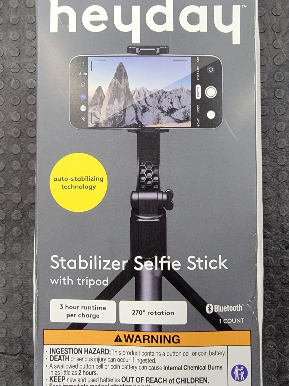 heyday Black Stabilizer Selfie Stick with Tripod and Bluetooth